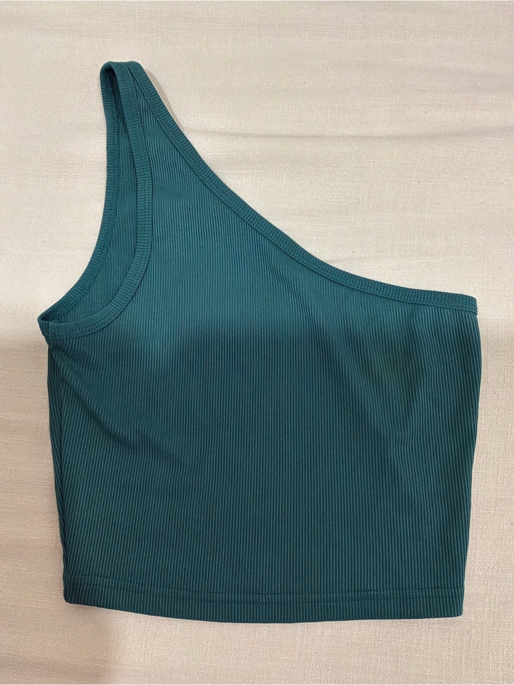 One-Shoulder Ribbed Crop Top - Teal